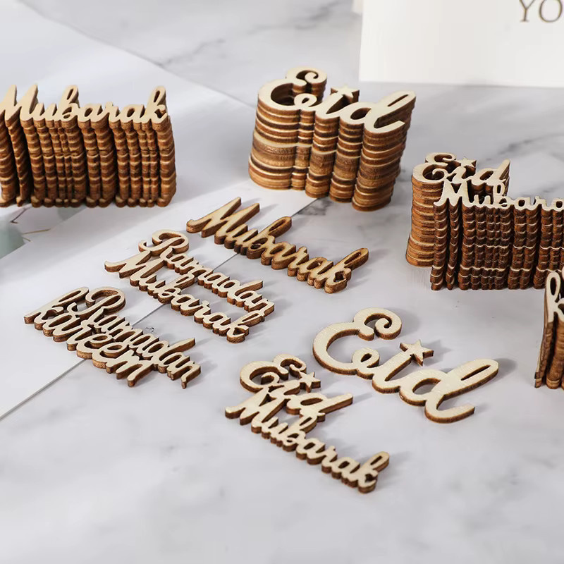 15 Stück Eid Mubarak Holz Chips ZQCXLD Ramadan Konfetti für DIY Handwerk und Tischdekoration - Bild 3