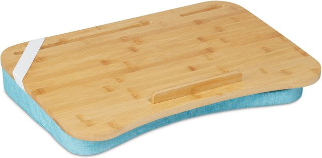 Relaxdays Laptopkissen aus Bambus und Schaumstoff in Blau mit Handy- und Tablethalterung, B: 51 cm, T: 36 cm, H: 8 cm - Bild 1