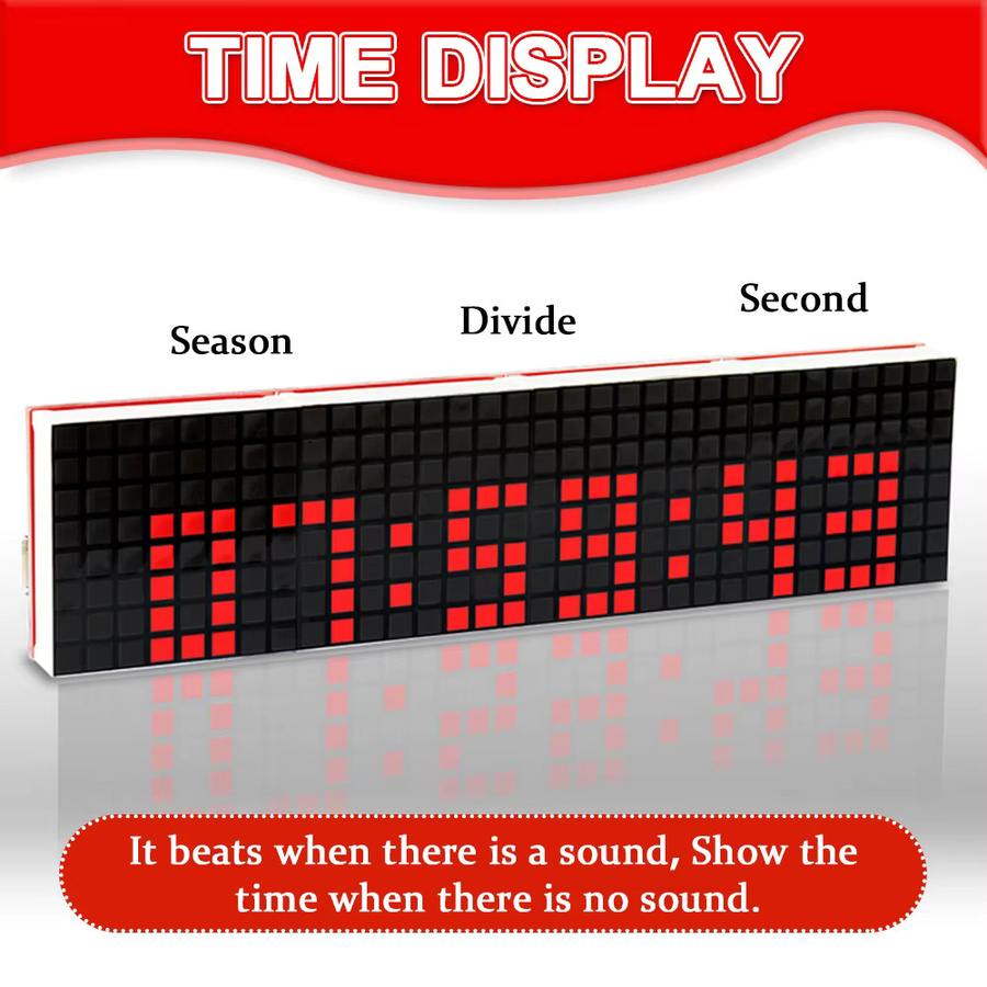 UICPAL DIY LED Musik Spektrum DS1302 Dot Matrix Uhr Elektronisches Lötkit in Rot mit USB-Anschluss und Micro-Kabel - Bild 3