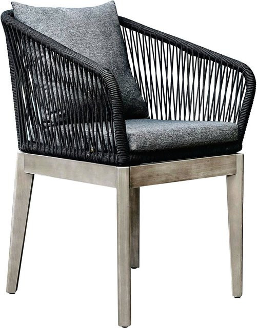 OUTFLEXX Arendal Diningsessel aus Akazienholz und Rope in Schwarz/Grau mit Polstern, B/T/H: 58,5 x 61,5 x 87 cm - Bild 1