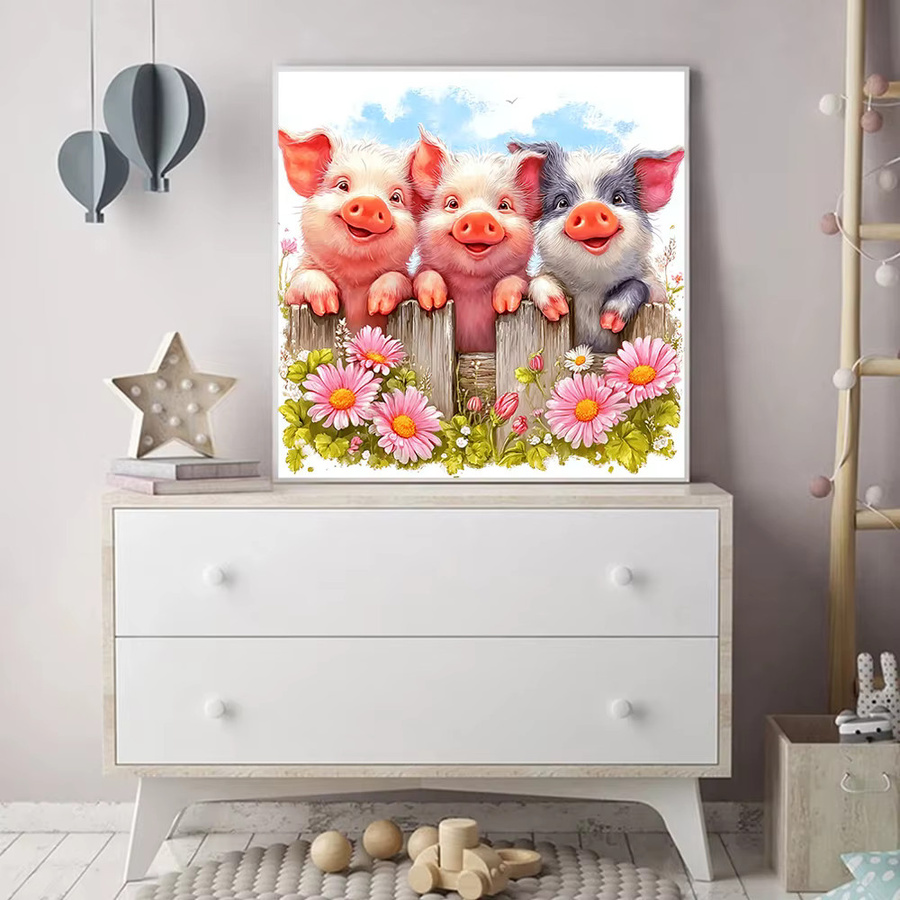 Momoart Diamant-Mosaik DIY Strass-Malerei Schwein mit Gänseblümchen, Multicolour, B/B/B: 20 x 20 x 20 cm - Bild 2