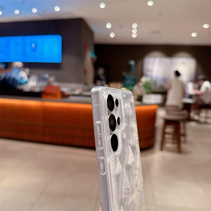 Schneewald Leuchtende Treibsand Handyhülle für Samsung Galaxy S25 S24 S23 S26 Ultra Transparent mit dynamischem Glanz und Pailletten - Bild 2