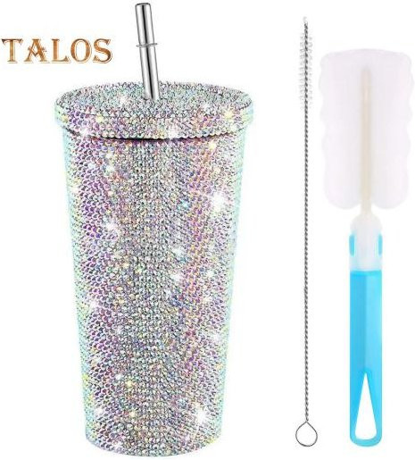 Daydreamer Glitzerbecher mit Pinsel und Strasssteinen, isolierte Edelstahlflasche in Bunt, 500 ml - Bild 1