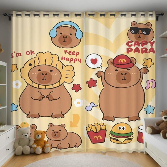 Kapibara Anime Vorhang mit Grafik für Wohnzimmer und Schlafzimmer, Mehrfarbig, B: 100 cm, H: 140 cm - Bild 1
