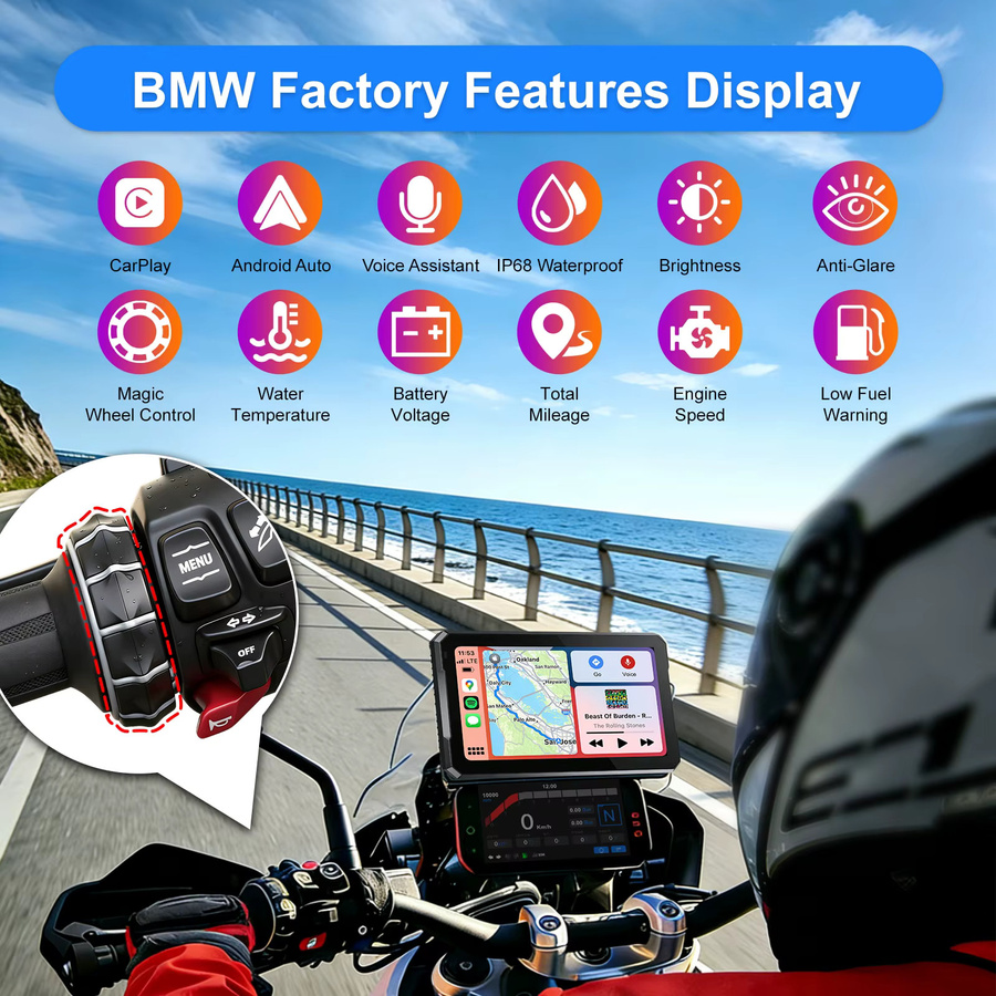B7pro Tragbarer 7-Zoll Motorrad Navigator mit CarPlay und Android Auto in Schwarz für BMW XR M1000 R1200GS R1250GS S1000XR R1300GS - Bild 2