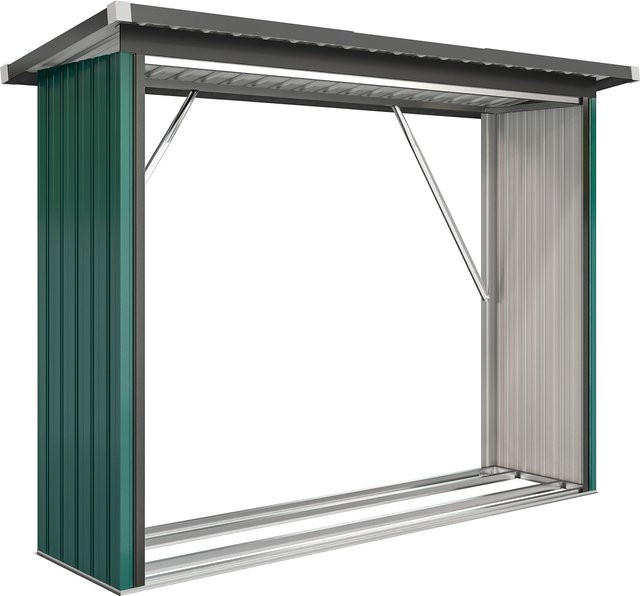 Outsunny Brennholzunterstand mit Pultdach aus Metall und Wellblech in Grün - Bild 1