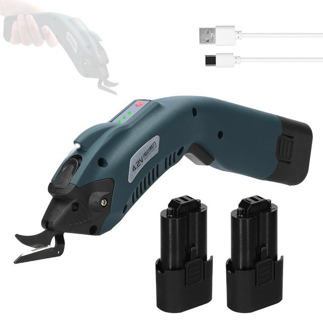 TOMTOP JMS Elektrischer Stoffschneider mit Hochgeschwindigkeitsmotor, Tragbare Handheld-Schneidemaschine für Stoff und Pappe, Blau, 2x 2500mAh Akkus - Bild 1