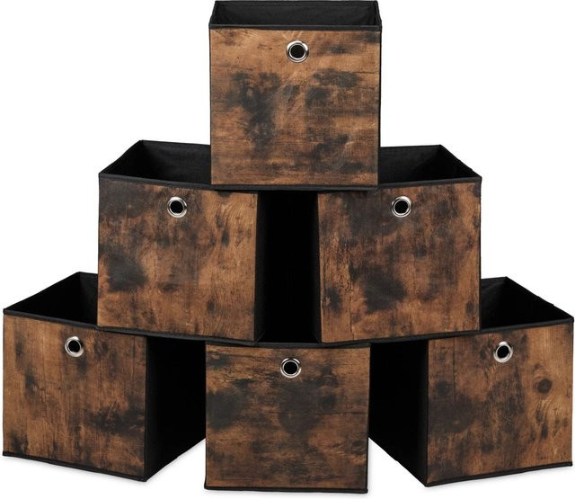 Relaxdays Aufbewahrungsboxen aus Vliesstoff in Schwarz und Braun mit Holzoptik, 6er Set, B/T/H: 26 x 26 x 26 cm - Bild 1