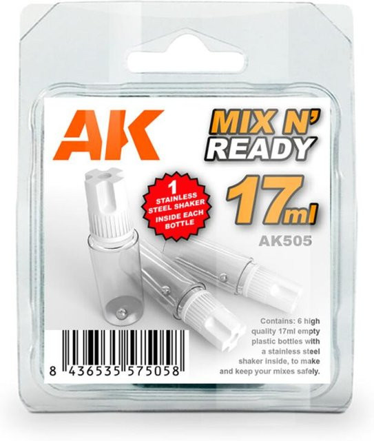 AK Interactive Mix and Ready Acrylics, Zubehör, 6 x 17ml Jars mit Shaker Ball - Bild 1