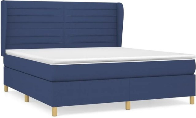 vidaXL Boxspringbett mit Matratze Blau und Weiß, Hybrid-Konstruktion mit Taschenfederkern, B/T: 160 x 200 cm - Bild 1