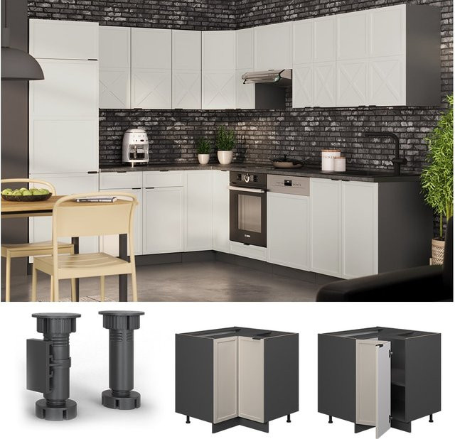 Vicco Eckunterschrank Fame-Line in Anthrazit, Grau und Beige mit Arbeitsplatte in Eiche, Breite: 87 cm - Bild 1