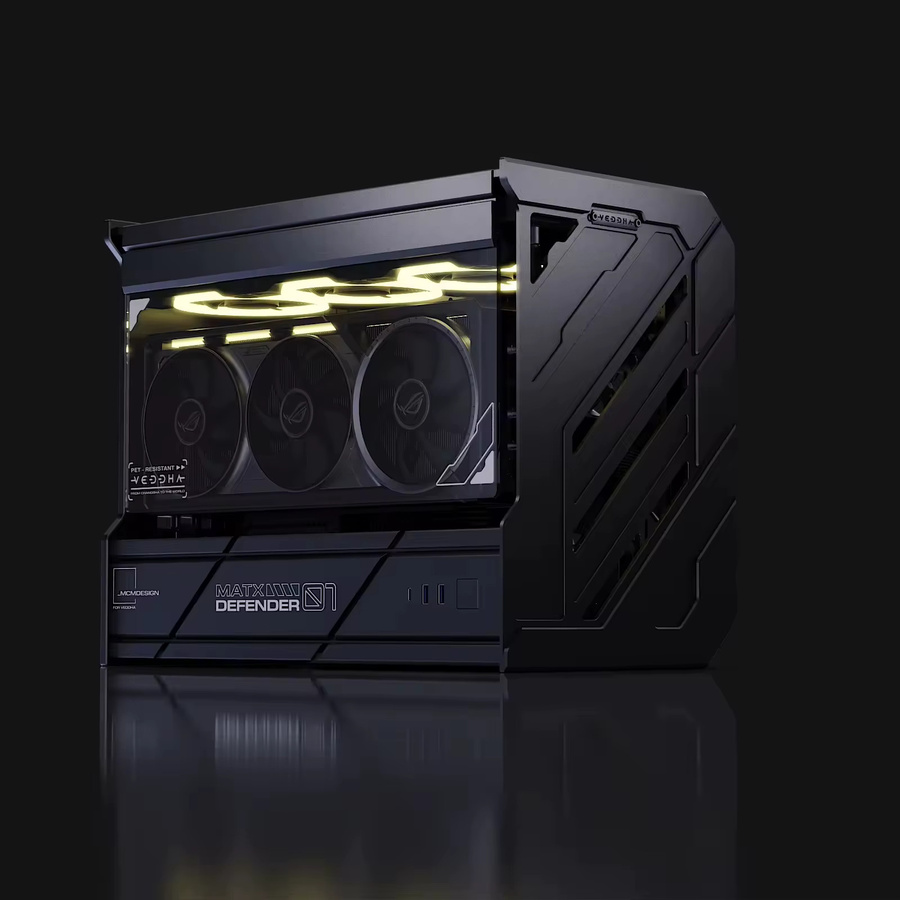VBNM DEFENDER MATX 01 Full Tower Gaming-Chassis aus Vollaluminium mit offenem Rahmen und modularer Wasserkühlung, Schwarz - Bild 3