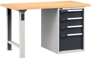 FAMI Werkbank mit Multiplexplatte und 4 Schubladen, Grau und Anthrazit, B/T/H: 150 x 75 x 89 cm - Bild 1