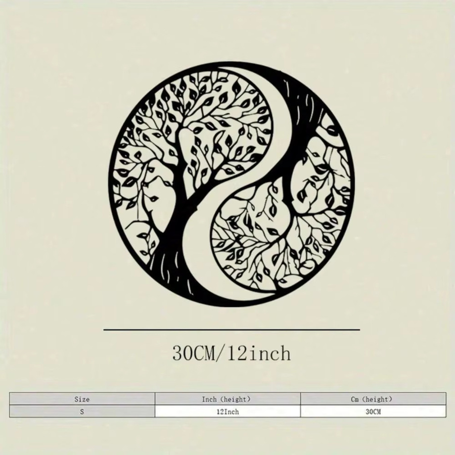 CIFBUY Metall-Wanddekoration Yin-Yang Lebensbaum in Schwarz, Runde Metallkunst mit floralem Design für dein Wohnzimmer - Bild 2