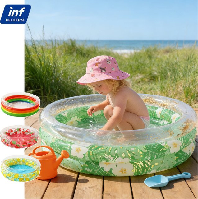 CatXaa Aufblasbarer Kinderpool für Babys, Rundes Bällebad und Spielbecken, Gelb/Bunt, Durchmesser: 120 cm - Bild 1