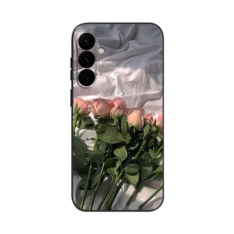 Handyhülle mit Rosa Rose Blume Design für Samsung Galaxy S25 S24 S23 S22 Ultra Plus FE A56 A17 A16 A36 A55 A54 A15 5G Soft Cover in Pink und Schwarz - Bild 7