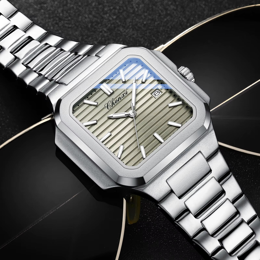 CHENXI Armbanduhr, Quarz, Edelstahl, 44 mm, eckig, Herren, Silber - Bild 2
