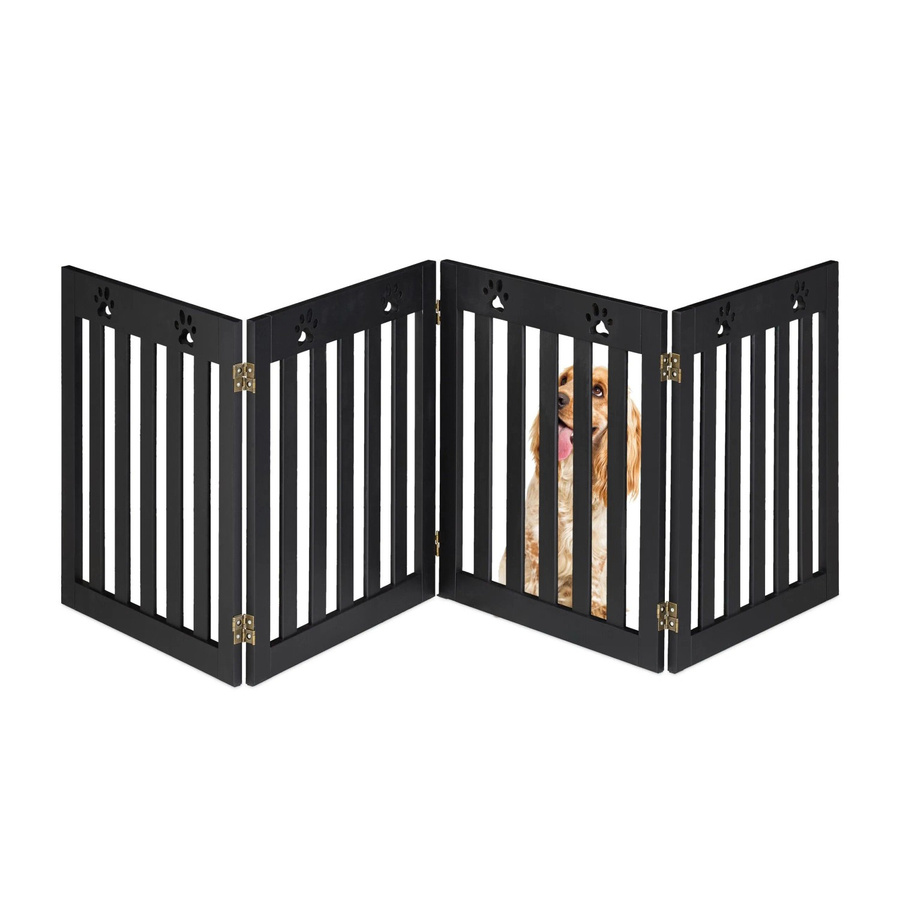 Relaxdays Hundeabsperrgitter Pfoten in Schwarz, freistehend und zusammenklappbar aus MDF und EVA-Schaumstoff, B: 60 cm, H: 204 cm, T: 2 cm - Bild 2