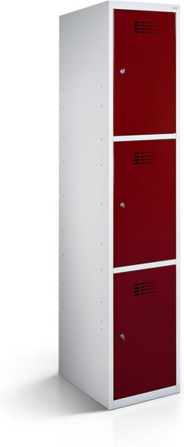 rotstahl Fächerschrank mit 3 Fächern in Bordeaux und lichtgrauem Korpus, B/T/H: 30 x 50 x 180 cm - Bild 1