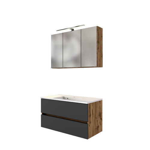 HELD MÖBEL Waschtisch-Set LUCCA in Grau und Weiß, 5-teilig, modern und wandmontiert mit LED-Beleuchtung und Soft-Close-Türen, B/T/H: 100,0 x 46,5 x 66,0 cm - Bild 3