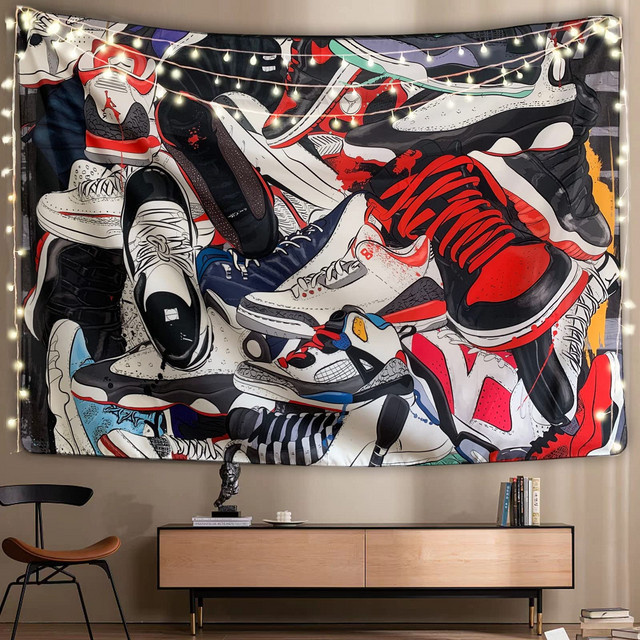 VIKAMA Wandteppich Sneakers Graffiti Collage Street Style Wandbehang Multicolour Breite: 60 cm, Höhe: 40 cm - Bild 1