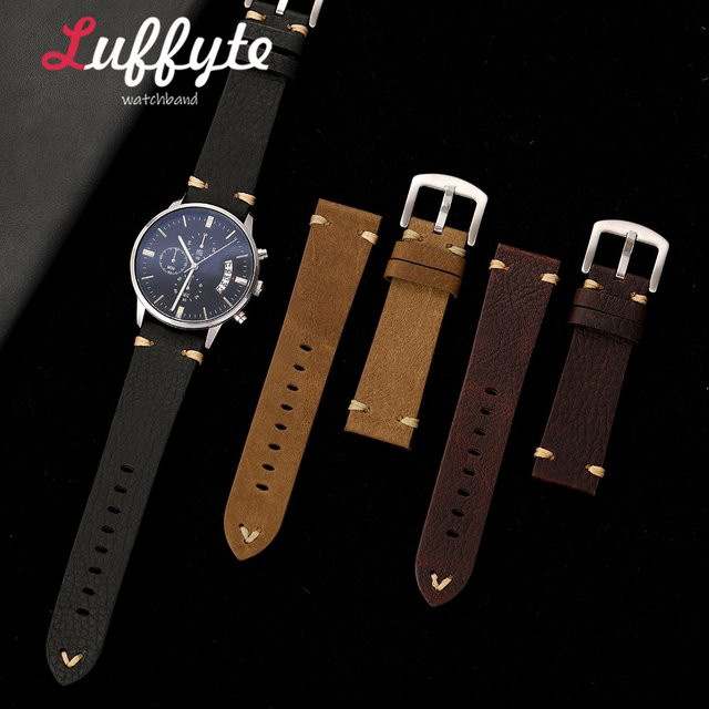 luffyte Uhrenarmband Leder, Schwarz, Herren - Bild 1