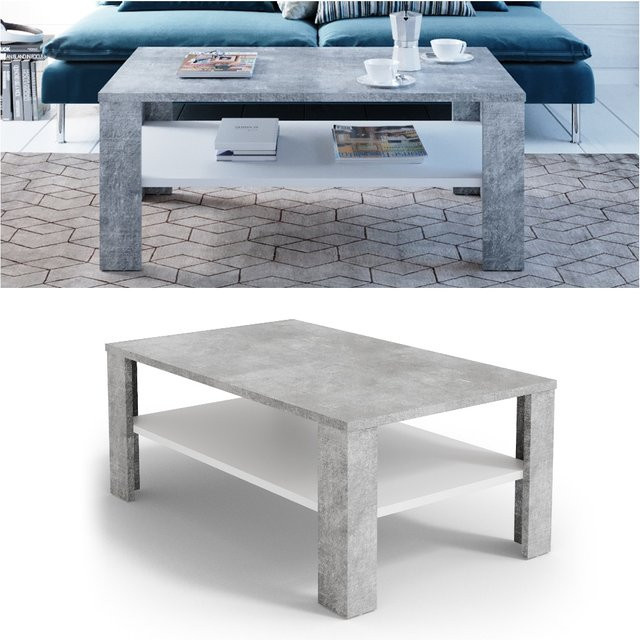 VICCO Couchtisch in Beton Optik Weiß, rechteckiger Wohnzimmertisch aus Holz, B/T/H: 100 x 60 x 42 cm - Bild 1