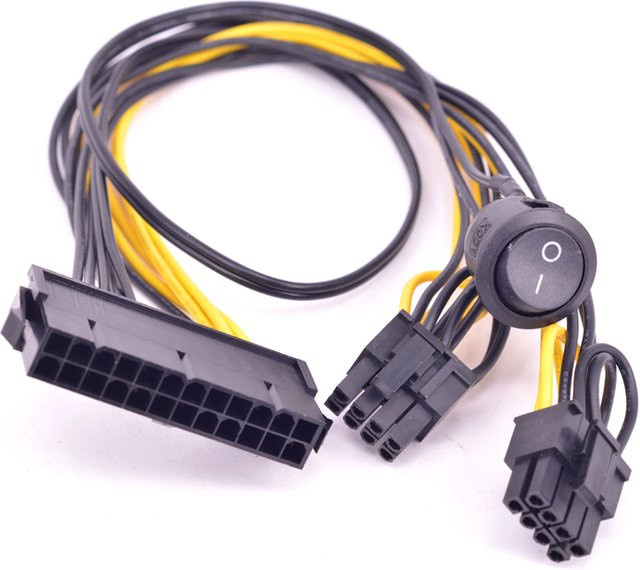 OhLinTek ATX Power 24-Pin auf 2x 6+2 Pin PCIe 8-Pin Adapterkabel mit On-Off-Schalter in Schwarz - Bild 1