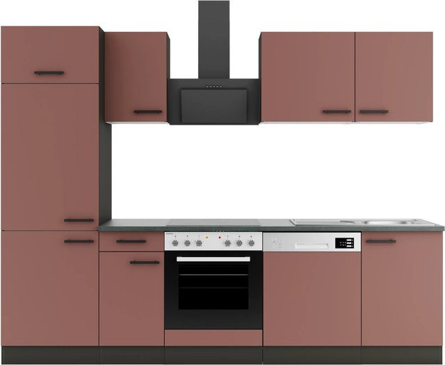Küchenzeile OPTIFIT Nizza407 in Rostrot mit modernem Design und melaminbeschichteten Qualitätsspanplatten, Breite: 270 cm - Bild 1