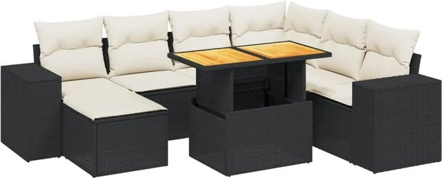 vidaXL 8-tlg. Garten-Sofagarnitur aus Poly-Rattan in Schwarz mit Kissen und Couchtisch für Terrasse und Garten - Bild 1