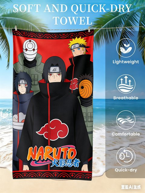 Bandai Naruto Strandtuch mit Anime-Charakter-Aufdruck, schnell trocknendes Handtuch in Multicolour - Bild 1