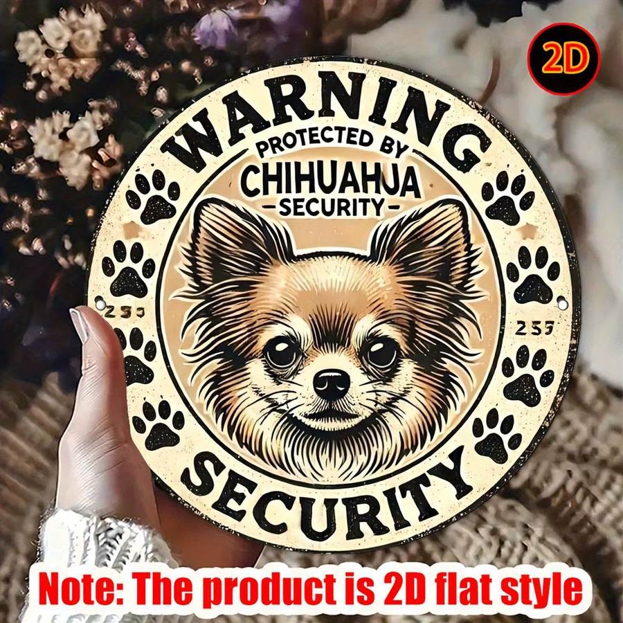 Rundes Metallschild Potdemiel mit Warning Protected by Chihuahua Security Aufschrift in Vintage-Optik, Durchmesser: 20 cm - Bild 5