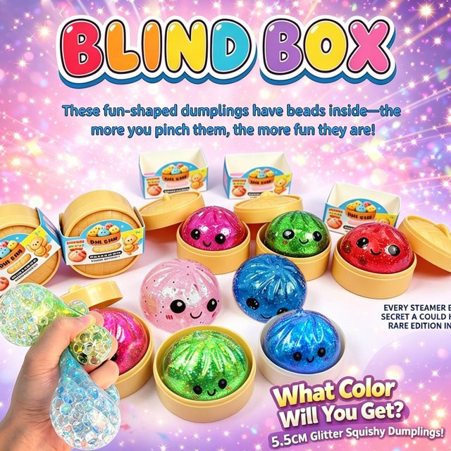 Bandai Dumpling Squishy, Überraschungsbox, 1-6 Stück, mit Glitzerperlen - Bild 1