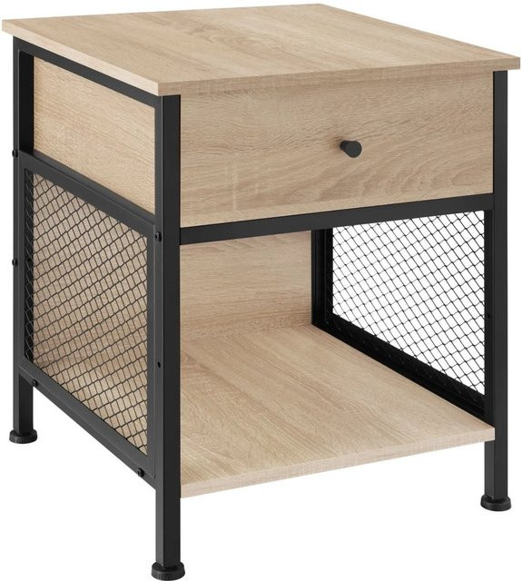 tectake Nachttisch im Industrial Style mit Schublade und Staufach, Eiche Sonoma und Schwarz, B: 45 cm, T: 46 cm, H: 55,5 cm - Bild 2