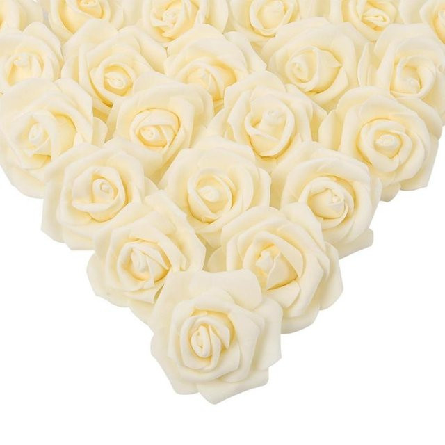 100 Stück künstliche Rosenblütenköpfe aus Schaumstoff in Beige und Weiß für DIY Hochzeiten, Partys und Heimdekorationen - Bild 1