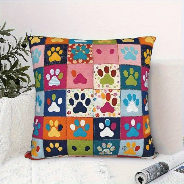 VIKAMA Kissenbezüge mit Katzenpfotenmuster in Multicolour, quadratisch, Breite: 40 cm - Bild 1