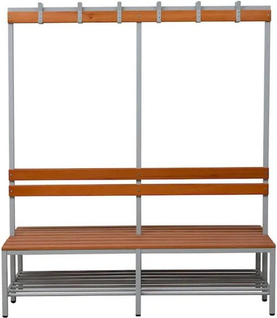 PROREGAL Sitzbank Seal freistehend in Grau und Buche mit Rückenlehne, Hakenleiste und Schuhrost, H: 40 cm, B: 160 cm, T: 80 cm