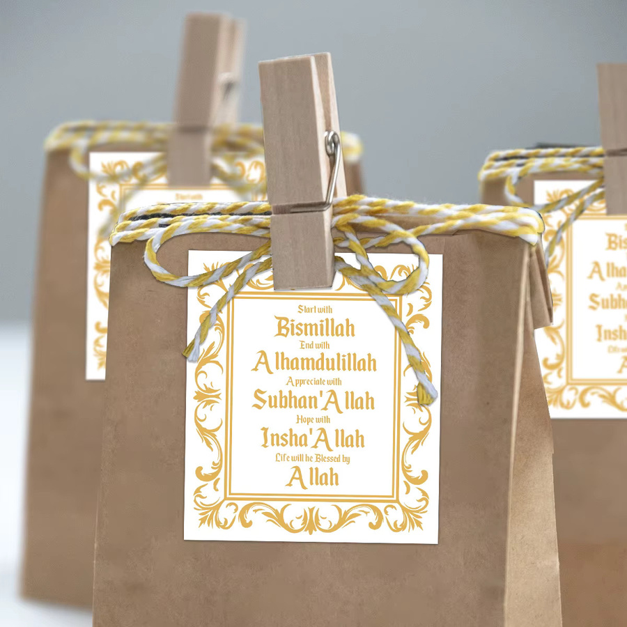 20 Stück Eid Mubarak Aufkleber in Gold und Schwarz, selbstklebende orientalische Dekoration für Geschenke, Kerzen und Flaschen - Bild 4