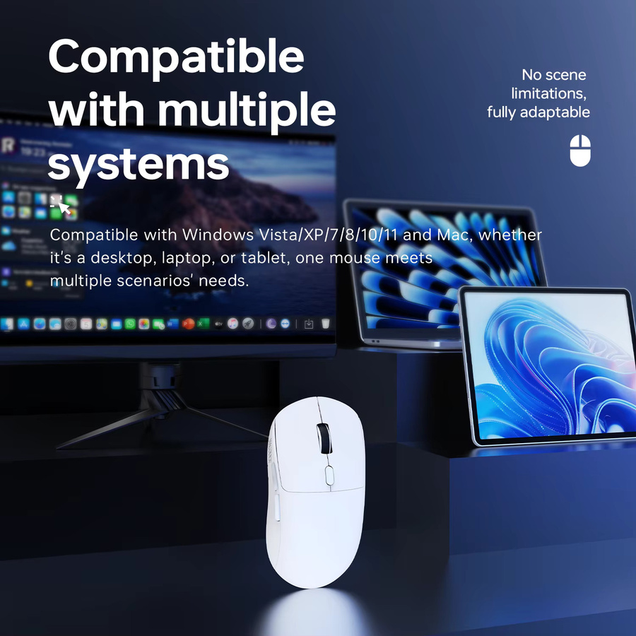 AJAZZ NJ08 V2 Tri-Mode Gaming- und Büro-Maus in Weiß mit integriertem Bildschirm für kleine Hände - Bild 4