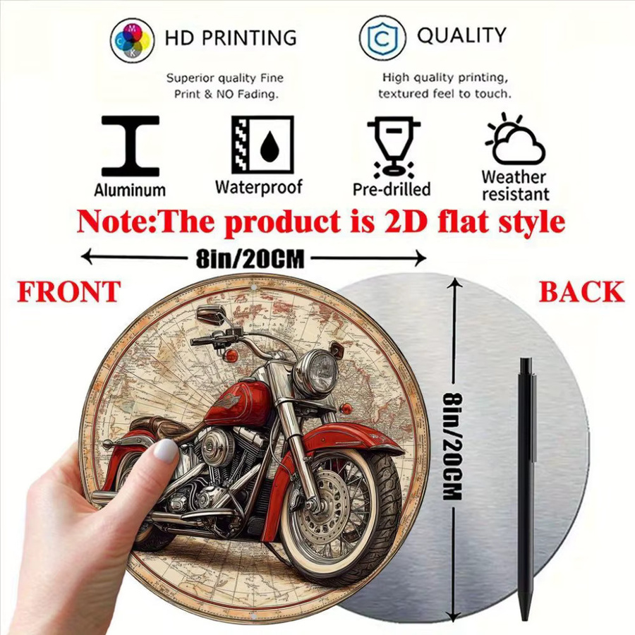 Hello Young Davidson Vintage Motorrad-Wandkunst aus Aluminium mit antikem Karten-Design, B/B: 20,3 x 20,3 cm - Bild 2