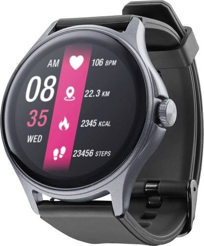 Cellularline ION PRO ROUND Bluetooth Smartwatch in Schwarz mit Herzfrequenzmessung, Schlafüberwachung, SpO2-Sensor und Telefonfunktion - Bild 1