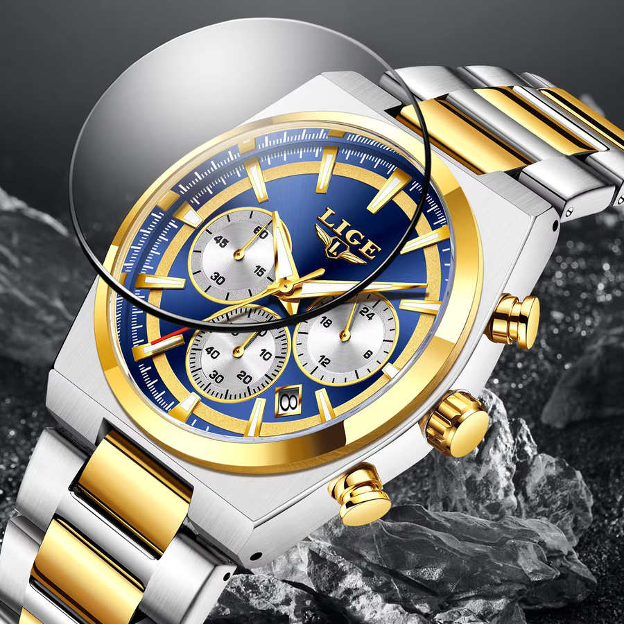 LIGE Armbanduhr Quarz, Edelstahl, Blau, Herren - Bild 3