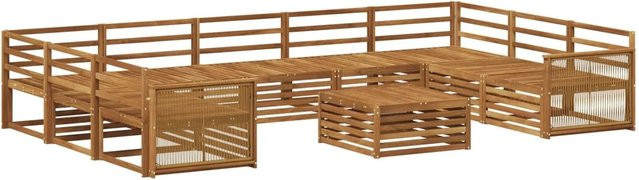 vidaXL Outdoor-Sofagarnitur aus Akazie Massivholz in Natur Braun, 10-teiliges U-Shape Set mit Tisch, Mittelsofas, Ecksofas und Armlehnen - Bild 1