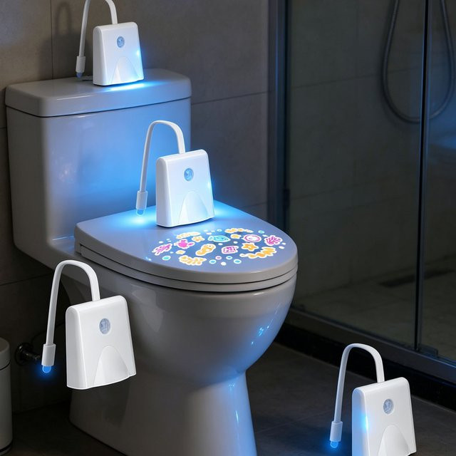 Ouelico 4-teiliges Toiletten-Nachtlicht-Set mit Bewegungssensor, 16 RGB-Farbvariationen und wiederaufladbarem Akku in Weiß - Bild 1