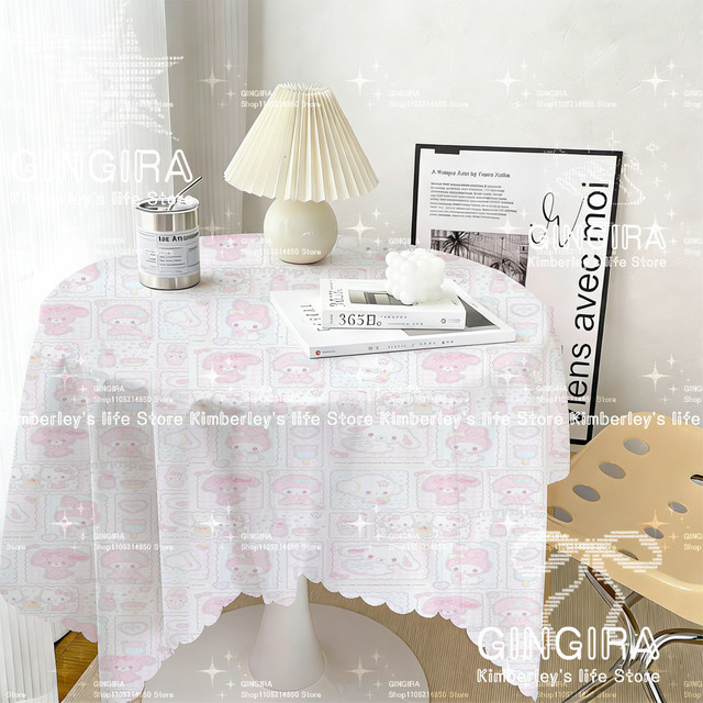 Sanrio My Melody Tischdecke mit Polka-Dot-Muster in Pastellfarben, runde Stoff-Tischdecke, waschbar - Bild 1
