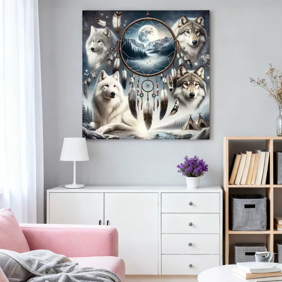 HUACAN Diamant-Mosaik-Set Wolf als runde Wandkunst in Mehrfarbig mit Motiv Tierprint - Bild 3