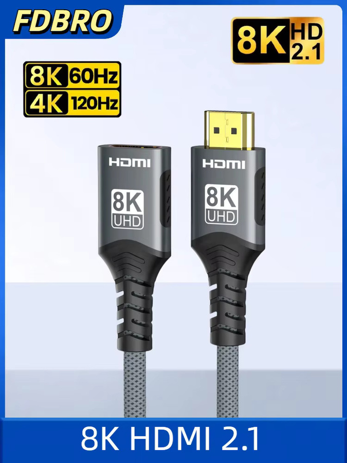 FDBOY HDMI 2.1 Verlängerungskabel Schwarz, 8K 60Hz und 4K 120Hz Extender Stecker auf Buchse für PC, TV und Projektor - Bild 6