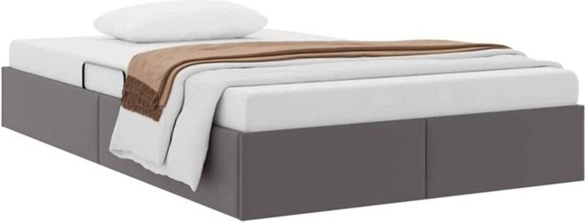 vidaXL Polsterbett mit Kopfteil und Aufbewahrung aus Kunstleder und Metall, Grau, B/T/H: 120 x 200 x 78 cm - Bild 1