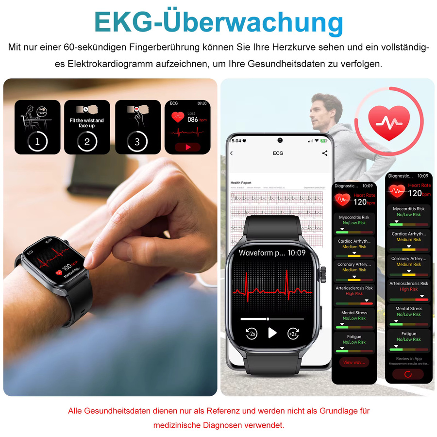 Marsyu Smartwatch, Schwarz, Silikon, Unisex - Bild 3