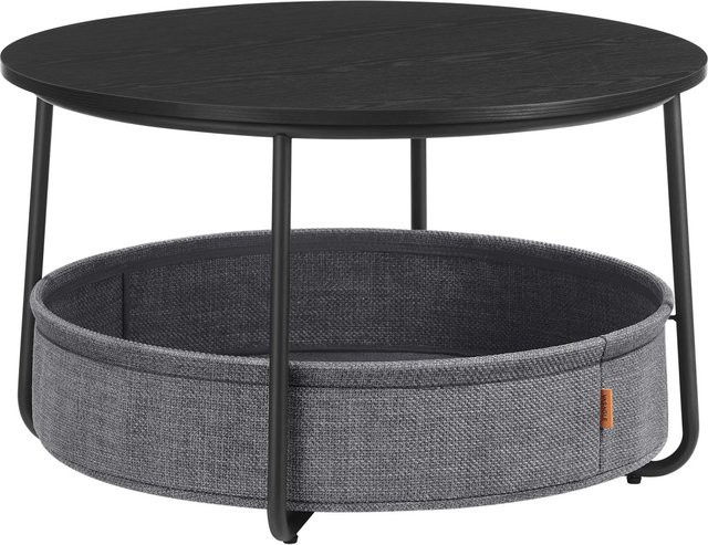 Vasagle Couchtisch modern mit Stoff-Korb in Schwarz-Grau, Durchmesser: 75 cm, Höhe: 45 cm - Bild 1